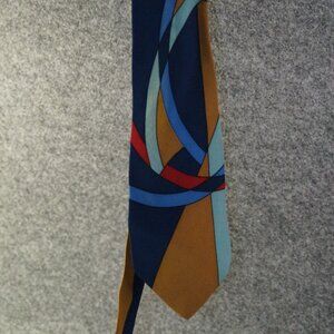 Brandini Tie Red Blue Yellow Geometric Pattern Silk Blend Bold Men’s Neckwear